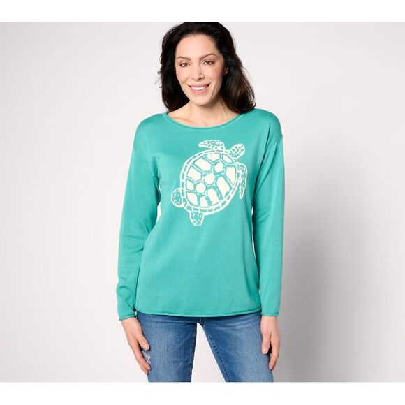 Belle by Kim Gravel Women's Top Sweater Sz L Beach Sealife Blue A639652 - Picture 1 of 4